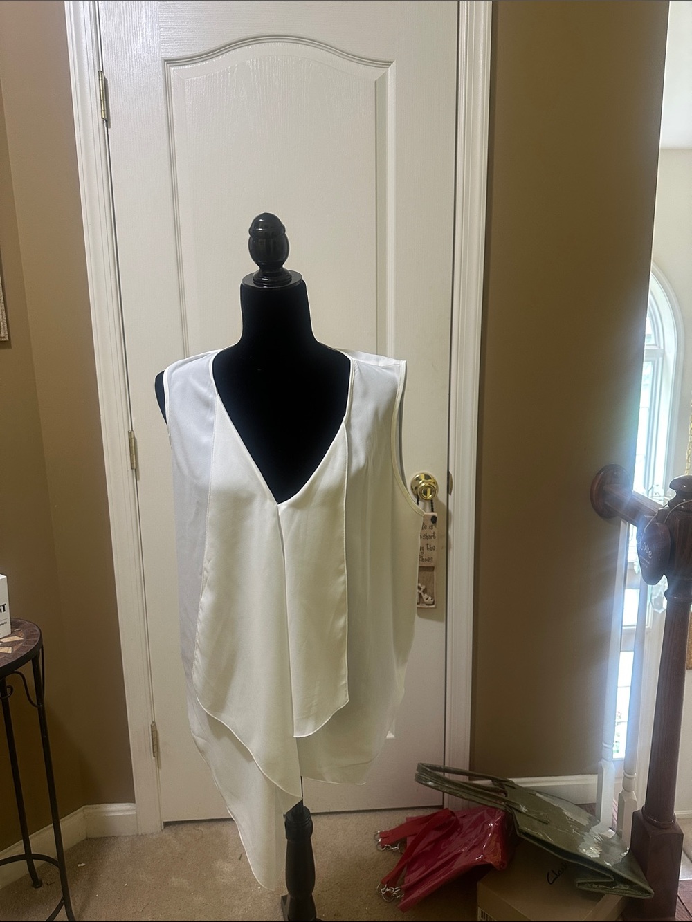 VENUS White Draped V-Neck Sleeveless Blouse